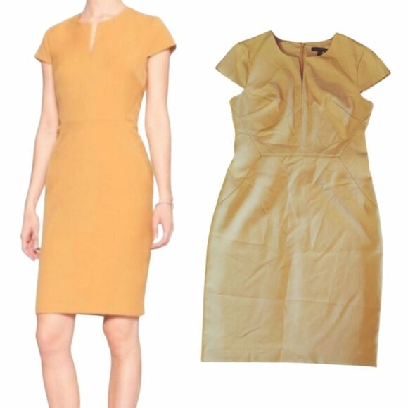 Banana Republic Factory Mustard Short Sleeve Midi Sheath Dress Size 10 - Picture 1 of 13